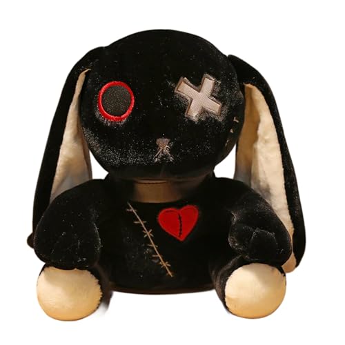 JACKANNA 30cm Gothic Horror Hase Plüschtier – Gruseliges Kuscheltier für Halloween, Dunkles Kaninchen mit Makaberem Design, Unheimlicher Plüsch Hase, Geschenk für Erwachsene (23cm0.2kg Schwarz) von JACKANNA