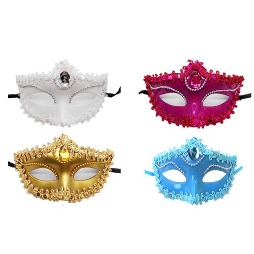 JACKANNA 4 Stückt Venezianische Masken - Elegante Spitzen-Halbmasken für Kostümpartys, Karneval & Bälle - Inkl. 4 Designs für Halloween, Weihnachten & Abendveranstaltungen (SKU1) von JACKANNA