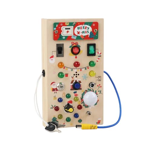 JACKANNA Holz Activity Board mit LED-Lichtern – Montessori Lernspielzeug ab 4 Jahre, mit Schaltern & Rädern für Feinmotorik(Rot/Grün/Blaue LEDs) (a) von JACKANNA
