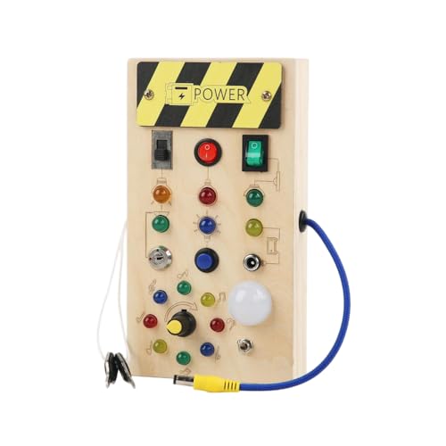 JACKANNA Holz Activity Board mit LED-Lichtern – Montessori Lernspielzeug ab 4 Jahre, mit Schaltern & Rädern für Feinmotorik(Rot/Grün/Blaue LEDs) (b) von JACKANNA