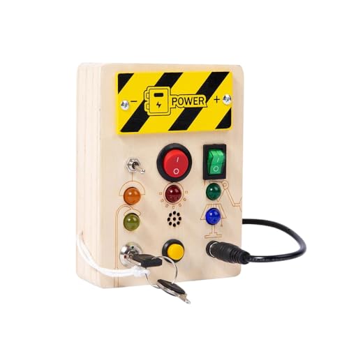 JACKANNA Holz Activity Board mit LED-Lichtern – Montessori Lernspielzeug ab 4 Jahre, mit Schaltern & Rädern für Feinmotorik(Rot/Grün/Blaue LEDs) (c) von JACKANNA