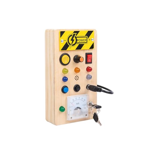 JACKANNA Holz Activity Board mit LED-Lichtern – Montessori Lernspielzeug ab 4 Jahre, mit Schaltern & Rädern für Feinmotorik(Rot/Grün/Blaue LEDs) (d) von JACKANNA