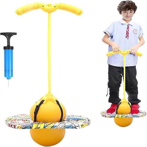JACKANNA Hüpfball mit Griff für Kinder – Hüpfball für Kinder im Kindergartenalter, Wackelball mit Fußraste & Trittflächen für Sprünge, Trainings- und Spielspaß (Gelb) von JACKANNA