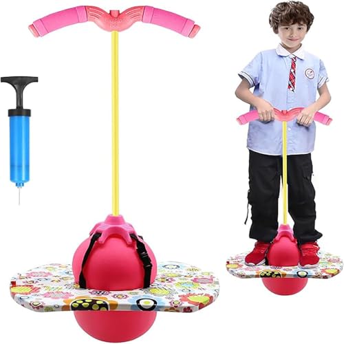 JACKANNA Hüpfball mit Griff für Kinder – Hüpfball für Kinder im Kindergartenalter, Wackelball mit Fußraste & Trittflächen für Sprünge, Trainings- und Spielspaß (Rot) von JACKANNA