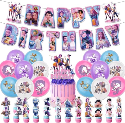 JACKANNA 𝙆𝙥𝙤𝙥 𝘿𝙚𝙢𝙤𝙣 𝙃𝙪𝙣𝙩𝙚𝙧𝙨 Geburtstagsdeko Anime Sticker Huntrix Kuchen Topper Cupcake Toppers Banner Party Dekorationen Festliche Atmosphäre Zubehör für Kinder Fan (B) von JACKANNA