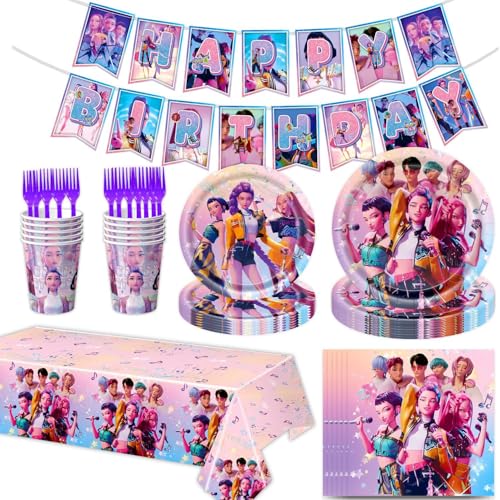 JACKANNA 𝙆𝙥𝙤𝙥 𝘿𝙚𝙢𝙤𝙣 𝙃𝙪𝙣𝙩𝙚𝙧𝙨 Geburtstagsdeko Anime Sticker Huntrix Kuchen Topper Cupcake Toppers Banner Party Dekorationen Festliche Atmosphäre Zubehör für Kinder Fan (C) von JACKANNA
