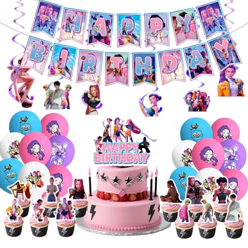 JACKANNA 𝙆𝙥𝙤𝙥 𝘿𝙚𝙢𝙤𝙣 𝙃𝙪𝙣𝙩𝙚𝙧𝙨 Geburtstagsdeko Anime Sticker Huntrix Kuchen Topper Cupcake Toppers Banner Party Dekorationen Festliche Atmosphäre Zubehör für Kinder Fan (D) von JACKANNA