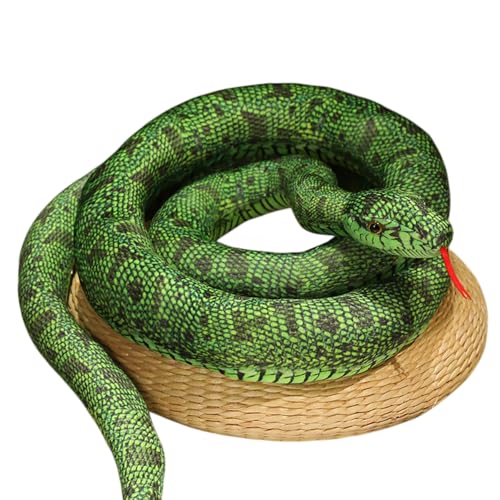 JACKANNA Schlange Kuscheltier 110cm– Extra Große Kuschelschlange für Erwachsene & Kinder, Weich & Flauschig, Gummischlange Schlange Plüschtier Grusel-Party Streich(Östliche Grüne Mamba) von JACKANNA