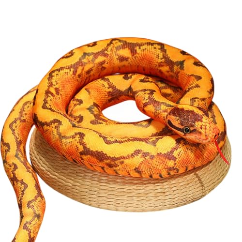 JACKANNA Schlange Kuscheltier 110cm– Extra Große Kuschelschlange für Erwachsene & Kinder, Weich & Flauschig, Gummischlange Schlange Plüschtier Grusel-Party Streich (Oranger Ringpython) von JACKANNA