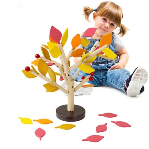 Jackanna Holz-Spielzeug für Kinder ab 3 Jahren - Kreatives Steckspiel mit Blatt-Elementen, Lernspielzeug zur Förderung der Feinmotorik Kindergartenkinder (Gelbes Blatt) von JACKANNA