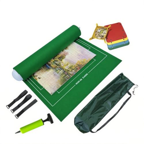 Jackanna Puzzlematte bis 3000 Teile - Praktische Puzzlerolle mit Filzmatte & Aufbewahrungsbox - Leicht transportierbar Puzzle-Fans (Grün) von JACKANNA