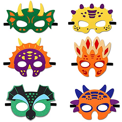 JAHEMU Dinosaurier Maske Tiermasken Filz Masken Kindermasken Halloween Maske Partymasken Weihnachten Geburtstag Geschenke für Kinder, 6 Stück von JAHEMU