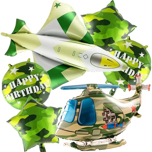JAHEMU Flugzeug Luftballons Kindergeburtstag Deko Hubschrauber Folienballon Runde Camouflage Stern Folienballons Jungen Geburtstagsballons Baby Shower 6 Stück JAHEMU Flugzeug Luftballons Kindergeburtstag Deko Hubschrauber Folienballon Runde Camouflage Stern Folienballons Jungen Geburtstagsballons Baby Shower 6 Stück von JAHEMU
