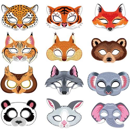JAHEMU Tiermasken Papier Masken Kindermasken Partymasken Dschungel Tiere Maske für Maskerade Halloween Weihnachten Kinder Cosplay Party Geburtstag 12 Stück JAHEMU Tiermasken Papier Masken Kindermasken Partymasken Dschungel Tiere Maske für Maskerade Halloween Weihnachten Kinder Cosplay Party Geburtstag 12 Stück von JAHEMU