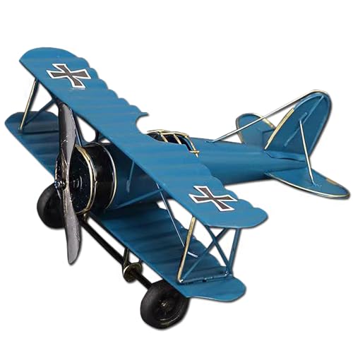 JAHEMU Vintage Flugzeug Modell Doppeldecker Kampfflugzeug Militär Modell Metall Flugzeugmodell Ornament Miniaturmodelle Kinder Sammlung Spielzeug (Blau) von JAHEMU