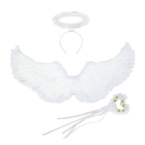 Engelsflügel Weiß, Engel Kostüm Damen mit Zauberstab und Heiligenschein, 60CM Engel Flügel Kostüm für Karneval Halloween Cosplay Party Fasching Kostüme Deko Engelsflügel Weiß, Engel Kostüm Damen mit Zauberstab und Heiligenschein, 60CM Engel Flügel Kostüm für Karneval Halloween Cosplay Party Fasching Kostüme Deko von JALEVID