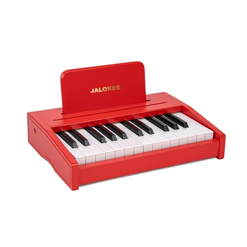 JALOKEE Kinder Klavier Keyboard, Digital Piano für Kinder, Musik Educational Instrument Spielzeug, Holz Klavier für Kleinkinder Mädchen Jungen (Rot, 25 Tasten) von JALOKEE