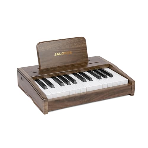 JALOKEE Kinder Klavier Keyboard, Digital Piano für Kinder, Musik Educational Instrument Spielzeug, Holz Klavier für Kleinkinder Mädchen Jungen (Walnuss, 25 Tasten) von JALOKEE