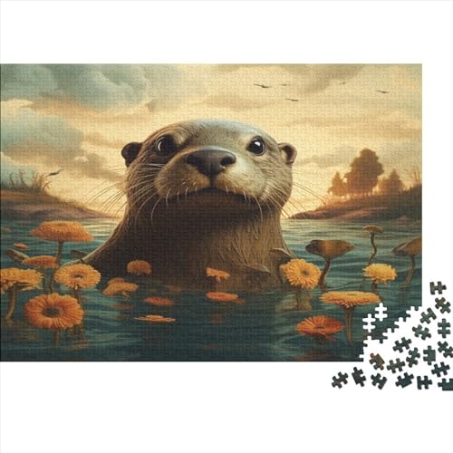 Flower Otter Erwachsene Puzzle 1000 Teile Animal Theme Lernspiel Family Challenging Games Geburtstag Moderne Wohnkultur Stress Relief 1000pcs (75x50cm) von JALYKA