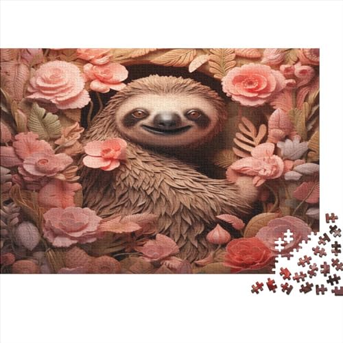 Flower Sloth Erwachsene Puzzle 1000 Teile Animal Theme Lernspiel Family Challenging Games Geburtstag Moderne Wohnkultur Stress Relief 1000pcs (75x50cm) von JALYKA
