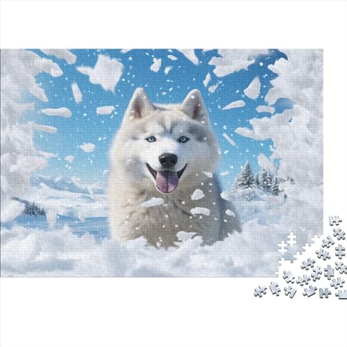 Snow Husky Puzzle Für Erwachsene 1000 Teile Pet Dog Theme Geburtstag Family Challenging Games Educational Game Wohnkultur Stress Relief Toy 1000pcs (75x50cm) von JALYKA