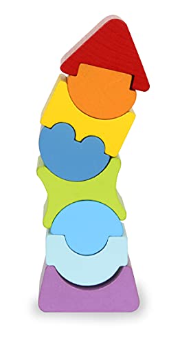 Holzspielzeug Kidiwood Stapelturm 8tlg. – ab 2 Jahre, Massivholz - Bergahorn/Buche, Farben auf Wasserbasis, fördert die motorische Fähigkeiten/Tastsinn, Formen erkennen/zuordnen von JAMARA