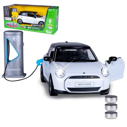 JAMARA 402620 Mini Cooper Diecast 1:28 inkl. Knopfzellen - Modellauto Spielzeug, Kinder Car, Model Miniatur Fahrzeuge, Geschenkidee Kids, Türen Manuell öffnen/schließen, LED Licht von JAMARA