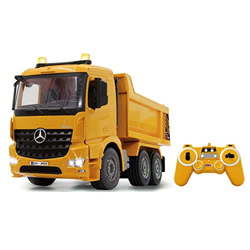 JAMARA 404940 - Muldenkipper Mercedes-Benz Arocs 2,4 GHz - Kippmulde hoch/runter, realistischer Motorsound, Hupe, Rückfahrwarnsound, 4 Radantrieb, gelbe LED Signallichter, programmierbare Funktionen von JAMARA