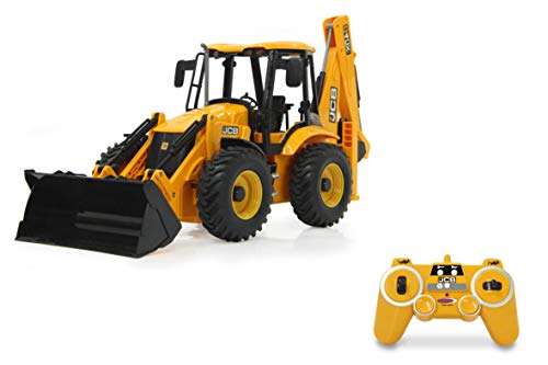 JAMARA 404980 - Baggerlader JCB 1:20 2,4GHz - Schaufel Heben/senken/abkippen, Ausleger und Heck-Schaufel & Bagger manuell, 2 Radantrieb, realistischer Motorsound (abschaltbar), Gelb von JAMARA