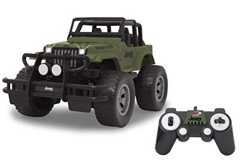 JAMARA 405054 - Jeep Wrangler Rubicon 1:12 2,4 GHz - 9KM/h, Licht vorne / hintengriffige profilierte Geländereifen, Frontrammer sorgt für einen bulligen Auftritt, Spur einstellbar von JAMARA