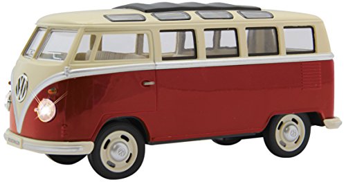 JAMARA 405145 - VW T1 Bus 1:24 Diecast - LED Beleuchtung, detailgetreuer Innenraum, Sound, Motorgeräusch, Rückzugmotor, Seitentüren öffnen, Fahrzeugdetails im Chromdesign, rot von JAMARA
