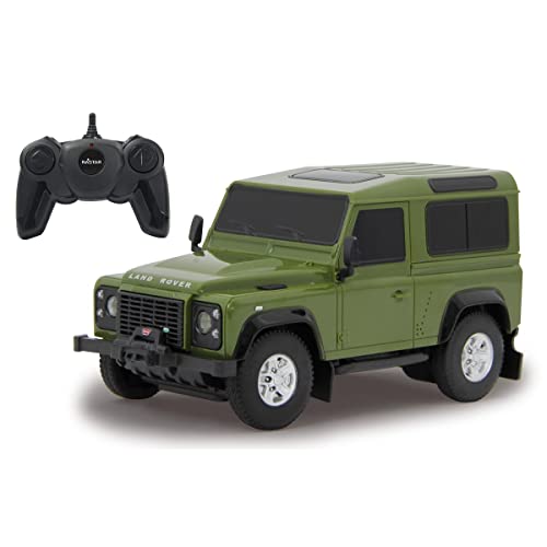 JAMARA 405154 - Land Rover Defender 1:24 2,4GHz - RC Auto, offiziell lizenziert, ca 1 Std fahren, 9 Km/h, perfekt nachgebildete Details, detaillierter Innenraum, hochwertige Verarbeitung, grün von JAMARA