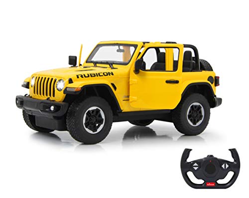 JAMARA 405178 - Jeep Wrangler JL 1:14 2,4GHz Tür manuell - offiziell lizenziert, bis 1 Std Fahrzeit, ca. 11 Kmh, perfekt nachgebildete Details, detaillierter Innenraum, LED Licht, Gelb von JAMARA