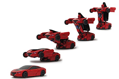 JAMARA 410045 Robibot Die Cast 1/32 transformable rot-2in1 Transformation zum Roboter oder Fahrzeug auf Knopfdruck, frei fahrende Räder, profilierte Gummireifen, Karosserie Metall/Kunststoff von JAMARA