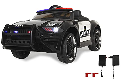JAMARA 460203 Ride-on US Police Car 12V-ab 3J, Mikrofon, Sirene, Motorsound, leistungsstarker Motor/Akku 4,5Ah, Stoßdämpfer vorne, Kofferraum, Batteriespannungsanzeige, LED-Scheinwerfer, schwarz von JAMARA