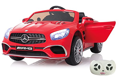 JAMARA 460294 - Ride-on Mercedes SL65 12V - Softanlauf, 2-Gang, Stoßdämpfer, SD-Slot, AUX-und USB-Anschluss, LED, Hupe, bis zu 90 Min. Fahrzeit, Ultra-Gripp Gummiring, rot von JAMARA