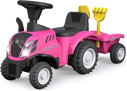JAMARA 460357 Rutscher New Holland T7 Traktor – ab 12 Monate, Sitzhöhe 270 mm, Kippschutz, originalgetreue Optik, Anhänger mit Schaufel und Rechen, LED Licht, pink JAMARA 460357 Rutscher New Holland T7 Traktor – ab 12 Monate, Sitzhöhe 270 mm, Kippschutz, originalgetreue Optik, Anhänger mit Schaufel und Rechen, LED Licht, pink von JAMARA