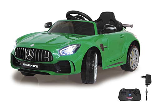 JAMARA 460361 - Ride-on Mercedes-Benz AMG GT R 2,4G 12V - 2-Gang, 2 Antriebsmotoren, leistungsstarker Akku, Ultra-Grip Gummiring am Rad, AUX-und USB-Anschluss, LED-Scheinwerfer, grün von JAMARA