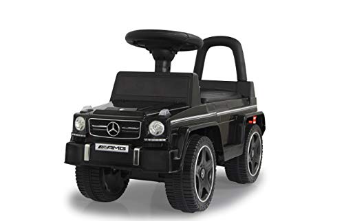 JAMARA 460405 - Rutscher Mercedes-Benz AMG G63 - Kippschutz, Kofferraum unter Sitzfläche, Schub-und Haltegriff, AUX-und USB-Anschluss, Hupe/Motorsound am Lenkrad, wertige Verarbeitung, schwarz von JAMARA