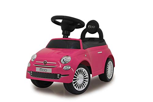 JAMARA 460436 Rutscher FIAT 500 – Kinderfahrzeug, Offiziell lizenziert, Kofferraum unter der Sitzfläche, Schub-und Haltegriff, Verschiedene Sounds, Hupe, originalgetreue Optik, pink von JAMARA