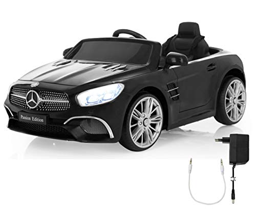 JAMARA 460439 Ride-on Mercedes-Benz SL 400 12V – Kinder Elektroauto, 2 Leistungsstarke Antriebsmotoren und Akku für lange Fahrzeit, Micro-SD-Slot, AUX-/USB-Anschluss, LED, Ultra-Grip Gummiring, Groß von JAMARA