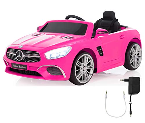JAMARA 460440 - Ride-on Mercedes-Benz SL 400 12V - 2 Leistungsstarke Antriebsmotoren und Akku für Lange Fahrzeit, Micro-SD-Slot, AUX-/USB-Anschluss, LED-Scheinwerfer, Ultra-Grip Gummiring, pink von JAMARA