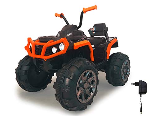 JAMARA 460449 - Ride-on Quad Protector - leistungsstarke Antriebsmotoren und 12V Akku für Lange Fahrzeit, 2-Gang Turboschalter, Ultra-Gripp Gummiringe an Antriebsrädern, UKW Radio, orange von JAMARA