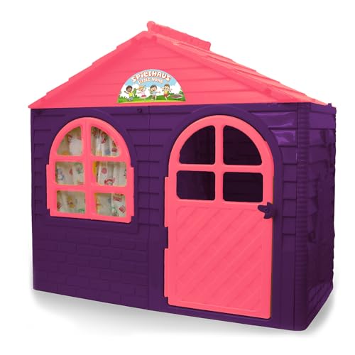 JAMARA 460498 Spielhaus Little Home lila-aus robustem Kunststoff, Montage, stabiles Stecksystem, leicht zu reinigen, Indoor-Outdoor geeignet, Türe/Fenster Lassen Sich öffnen, Vorhänge von JAMARA