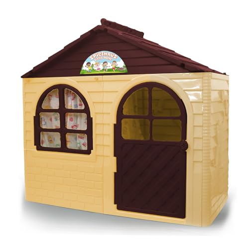 JAMARA 460499 - Spielhaus Little Home - aus robustem Kunststoff, Montage, stabiles Stecksystem, leicht zu reinigen, Indoor-Outdoor geeignet, Türe/Fenster Lassen Sich öffnen, Vorhänge, beige von JAMARA