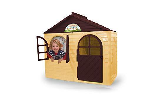 JAMARA 460499 - Spielhaus Little Home - aus robustem Kunststoff, Montage, stabiles Stecksystem, leicht zu reinigen, Indoor-Outdoor geeignet, Türe/Fenster Lassen Sich öffnen, Vorhänge, beige von JAMARA