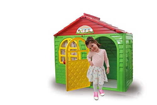 JAMARA 460500 - Spielhaus Little Home - aus robustem Kunststoff, Montage, stabiles Stecksystem, leicht zu reinigen, Indoor-Outdoor geeignet, Türe/Fenster Lassen Sich öffnen, Vorhänge, grün von JAMARA