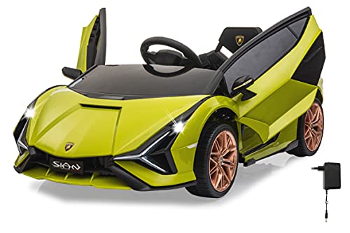 JAMARA 460638 Ride-on Lamborghini Sián FKP 37 12V ab 3 Jahre, Softanlauf, 2-Gang, Bluetooth, LED, Motorsound, leistungsstarker Motor/Akku 4,5Ah, Batteriespannungsanzeige, Flügeltüren, grün von JAMARA