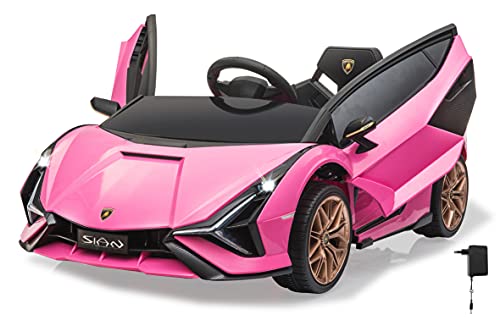JAMARA 460639 Ride-on Lamborghini Sián FKP 37 12V ab 3 Jahre, Softanlauf, 2-Gang, Bluetooth, LED, Motorsound, leistungsstarker Motor/Akku 4,5Ah, Batteriespannungsanzeige, Flügeltüren, pink von JAMARA