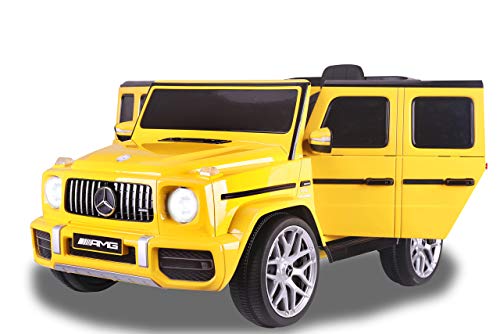 JAMARA 460642 - Ride-on Mercedes-Benz AMG G 63 12V - 2-Gang, 2 leistungsstarke Antriebsmotoren, 12V Akku Lange Fahrzeit, USB, Akkuanzeige, Softanlauf, gefederte Hinterachse, LED, gelb von JAMARA